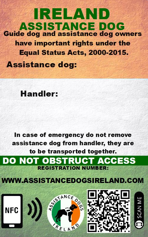 Sample Irish assistance dog digital law card